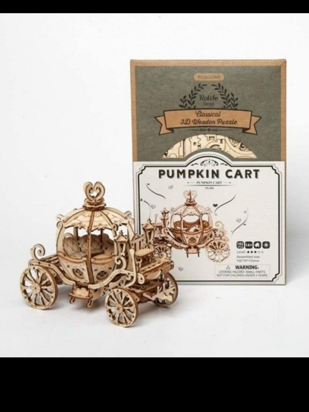 Rolife 3D Wooden Puzzle Pumpkin Cart TG302 DIY Model Kit 182 Pcs 14+ Gift Set